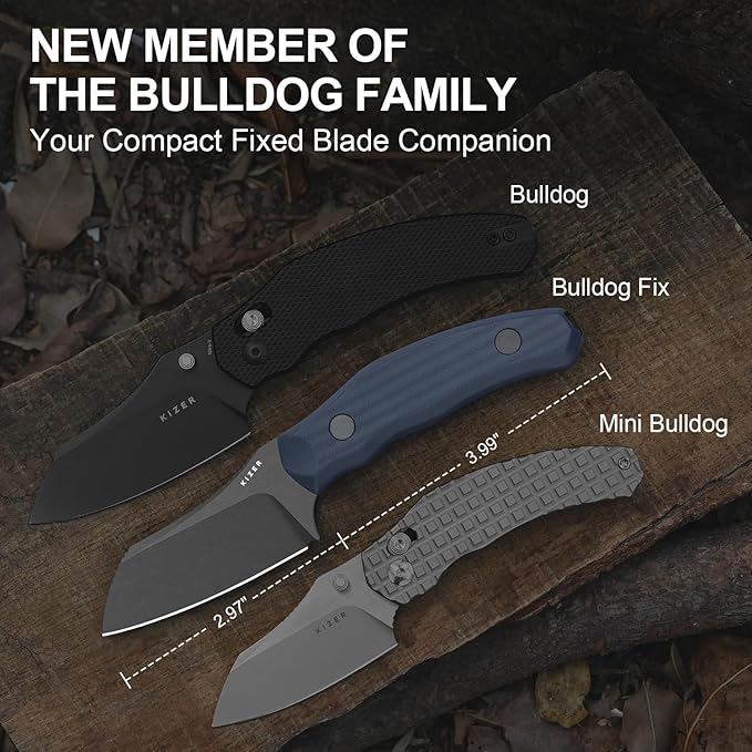 Kizer Bulldog Fix Fixed Blade Knife 2.97 Sheepsfoot 14C28N Blade Hunting Knife with Sheath Blue G10 One-Piece Handle EDC Camping Knives for Outdoor Survival 1116A1
