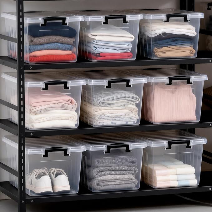 Citylife 22 QT Clear Plastic Storage Bins with Lids Stackable and Nestable Storage Boxes with Lids Large Plastic Storage Containers for Garage Closet Kitchen 4 Packs