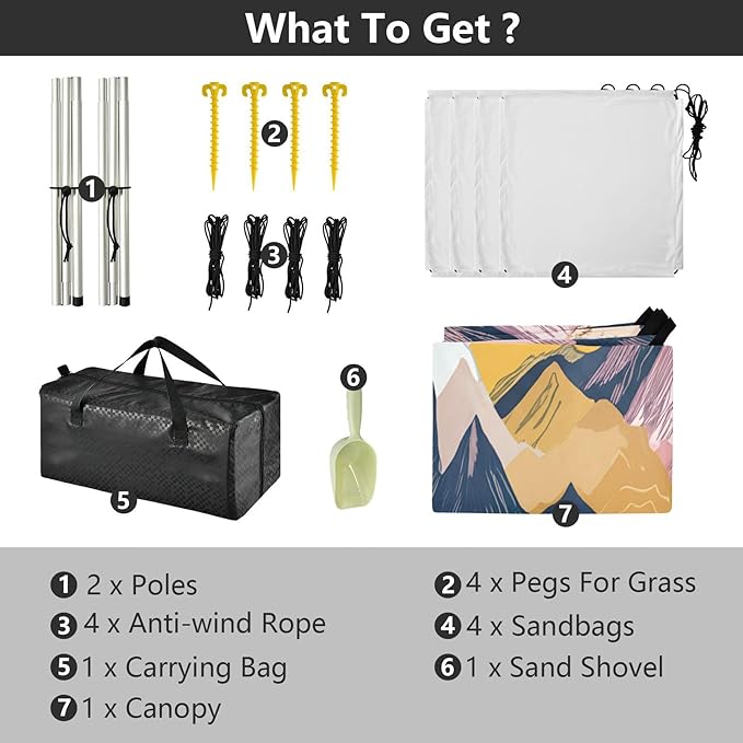 Beach Canopy with Windproof Ropes &amp Sandbags Beach Tent Sun Shade Sun Shelter for Camping Trips Fishing Backyard Fun or Picnics Mountain