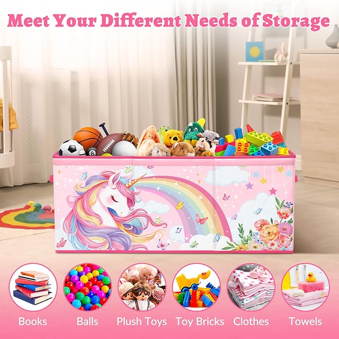 decalsweet Kids Toy Box Storage Chest Collapsible Storage Bin with Lids Handles for Boys Girls Toddler Large Kids Toy Organizer Box for Kidsroom Bedroom Playroom Nursery37.7x12.5x15.7