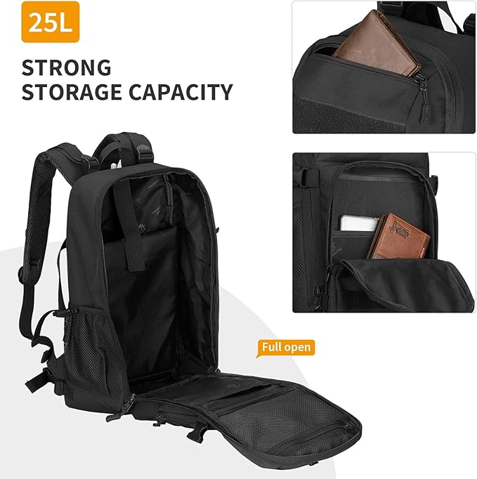 HUNTVP Tactical Backpack Military MOLLE Backpack Hunting Rucksack Gear Assault Pack 25L WR（Black）