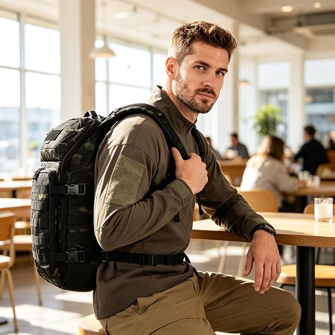 AMHEH 20L 1050D Slim Tactical Backpack - 13 Laptop Suspended Protection Heavy Duty Urban Commuting Everyday Carry Daypack Black Camo