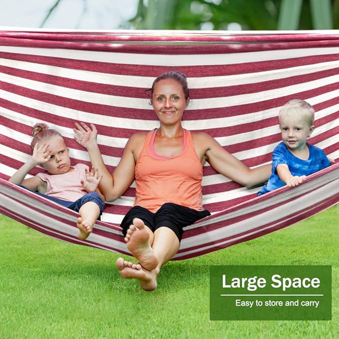 MOSFiATA Hammocks Portable Camping Hammock Upgraded 550lb Thickened Fabric Single Hammocks with Two Anti Roll Balance Beam and Tree Straps for Camping Patio Backyard Outdoor(Red White)