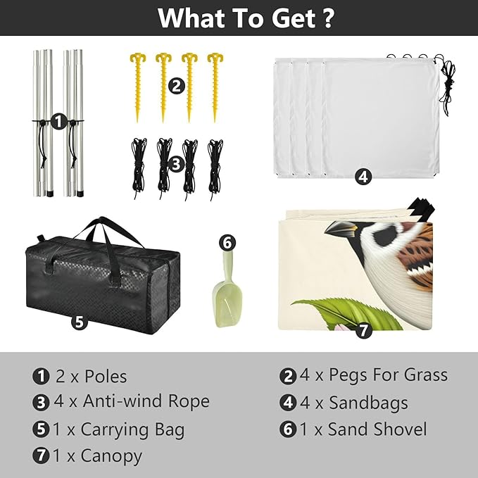 xigua Bird Beach Tent Sun Shelter with Carrying Bag - Silver Coated Oxford Fabric Beach Canopy for Beach Camping Fishing - Includes Windproof Ropes Sandbags &amp Stakes