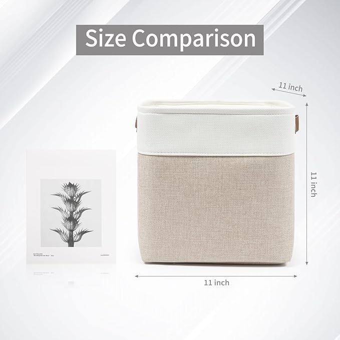 Collapsible Fabric Storage Cubes 11x11 Cube Storage Bins 4 Pack Closet Baskets Box with Handles for Organizing Shelf Toys Clothes Home Office Nursery (Beige&ampWhite)