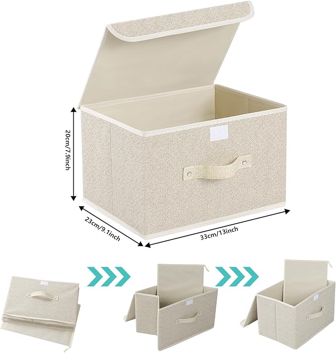 Fabric Storage Bins Cube Organizers with Flip-Top Lid and HandlesStorage Boxes for Organizing HomeOfficeand ClosetGrey and Beige3 Pack 13 X 9.1 X 7.9 in