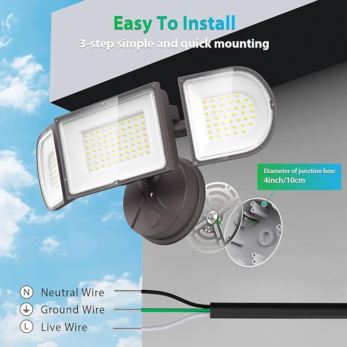 iMaihom 140W Flood Lights Outdoor 14000LM Ultra Bright LED Flood Light Outdoor 3 Adjustable Heads Security Lights IP65 Waterproof Outside Flood Light 6500K Floodlight for Yard Garage Court (Brown)