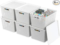 Teyyvn 6 Pack Large Plastic Storage Basket with Lid 20 Quart Lidded Storage Basket Bin for Closet Shelves White