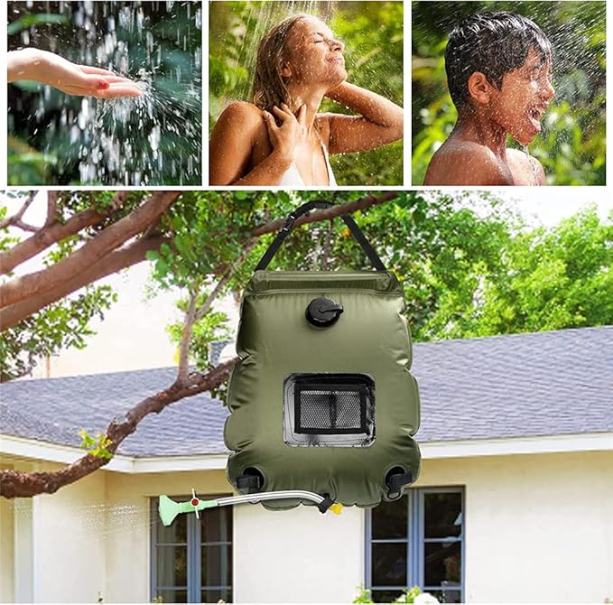 Shower Bag for Camping 5 Gal/20L Portable Solar Heating Camping Shower Bag with Removable Hose and On/Off Switchable Shower Head Hanging Shower Bag for Camping Beach Swimming Climbing Outdoor Hiking