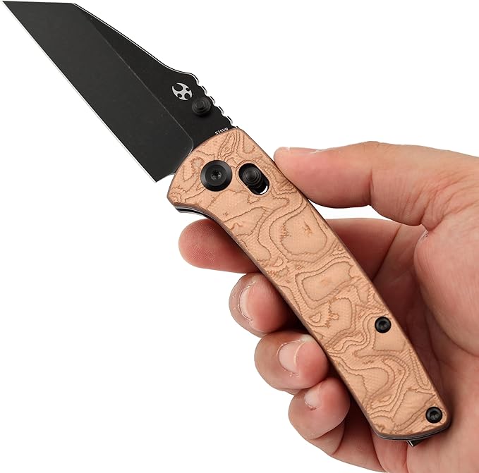 KANSEPT Elite Main Street Pocket Knife 3.36''Blackwash CPM S35VN Tanto Blade Pure Copper + G10 Handle with Axis Lock and Thumb StudClip for EDC Men Gift Camping Survival Folding knives K1015V2