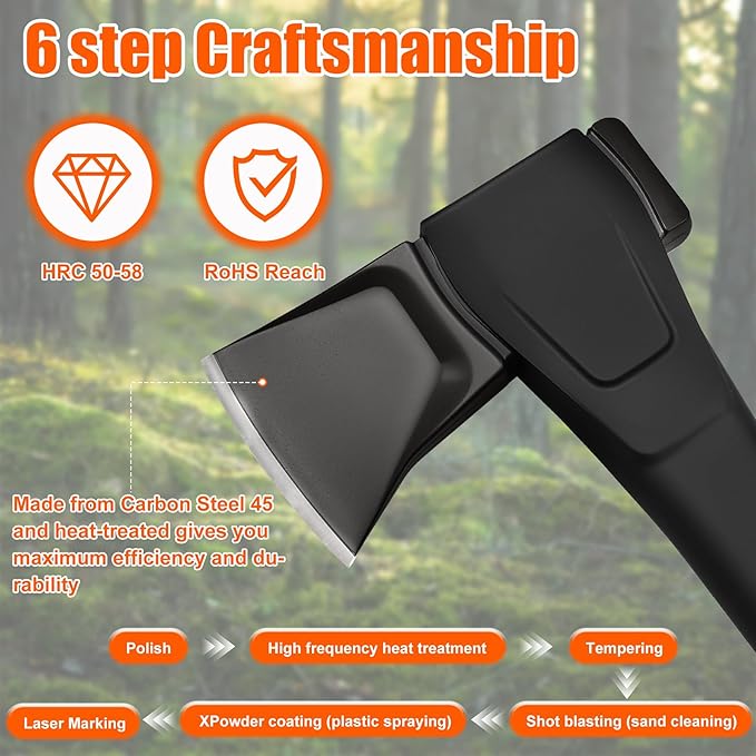 X17 Wood Splitting Axe 24” Camping Outdoor Hatchet for Wood Splitting and Kindling Forged Carbon Steel Heat Treated Hand Maul Tool Nylon Hollow Handle Shock Reduction Handle