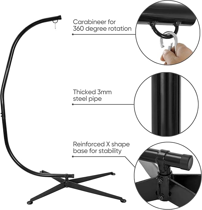 ZENY Hanging Chair Stand Hanging Hammock Stands Heavy Duty Steel C Stand Frame for Hanging Hammock Swing Chair Indoor Outdoor Stand Only