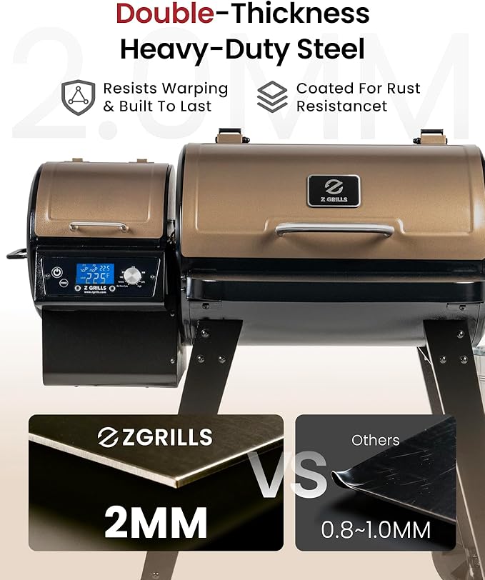 Z GRILLS ZPG-450A2 Wood Pellet Grill &amp Smoker PID V3.0 Controller 459 Sq in Cook Area Foldable Shelf Meat Probe Rain Cover 8 in 1 BBQ Grill Outdoor Auto Temperature Control Bronze