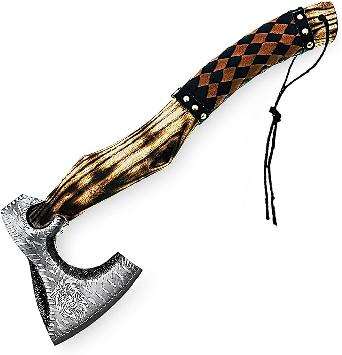 Custom Handmade Carbon Steel Viking Tomahawk Hatchet Bearded Leather Wrapped Handle Axe