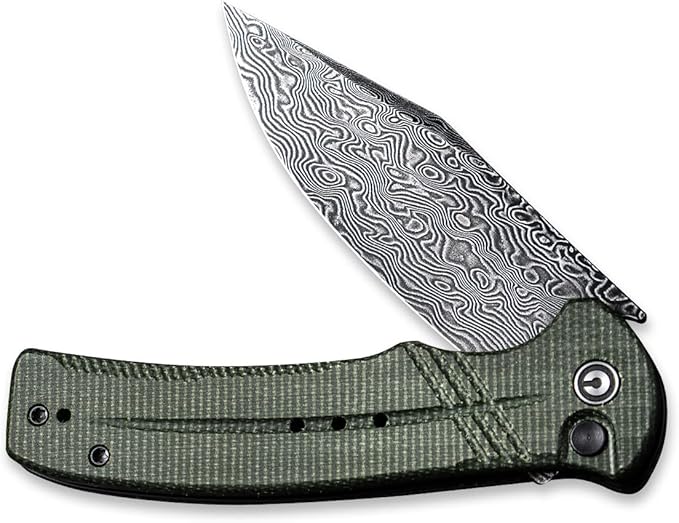 CIVIVI Cogent Button Lock Flipper Pocket Knife Damascus Blade Green Micarta Handle Good for Outdoor EDC Camping C20038D-DS1