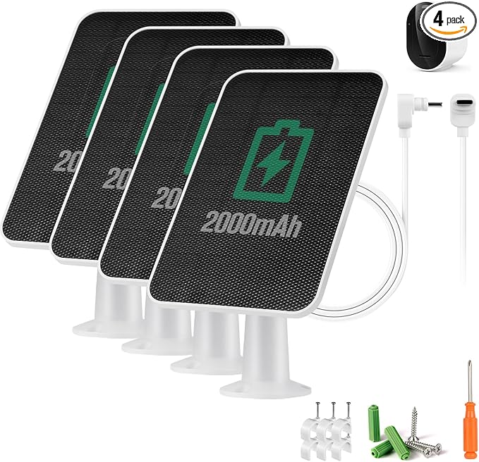 Solar Panel Charger Compatible with Arlo Pro 6/6 XL Built-in Battery Solar Panel for Arlo Pro Security Camera 2K HDR (6th Gen 2025 Release) IP65 Weatherproof USB-C Plug 9.8ft Charge Cable 4 Pack