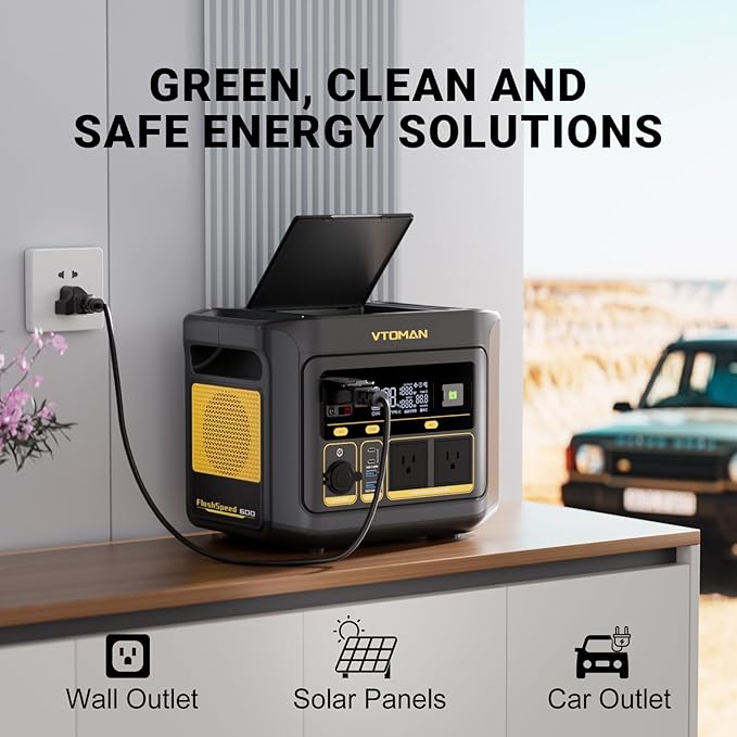 VTOMAN FlashSpeed 600 Portable Power Station 499Wh LiFePO4 Battery 600W AC (1200W Peak)/100W USB-C Output Solar Generator (Solar Panel Optional) for Home Backup Camping Fishing RVs