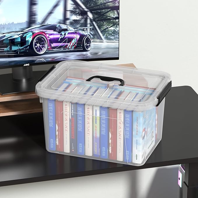 20 Quarts Stackable Plastic Storage Latches Box with Lid Clear Latching Storage Bin with Handle 4 Packs