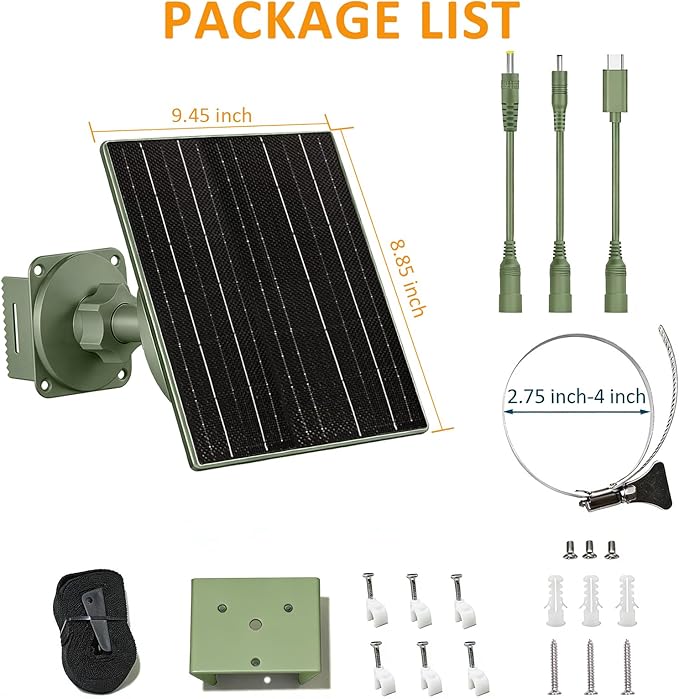Zivif Solar Panel Charger for Trail &amp Hunting Cameras 10W 3.7V 10400mAh Built-in Battery 6V/12V Adjustable Output Universal Adapter Cables (DC5521 DC4.0x1.7mm DC3.5x1.35mm Type-C)