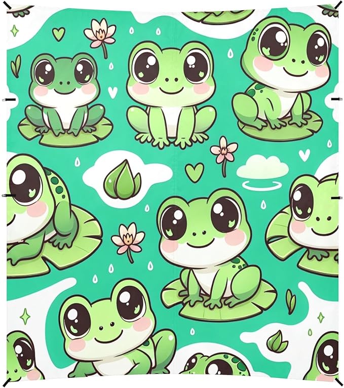 Cute Frogs Green Beach Tent Sun Shelter Set UPF50+ UV Protection 10.5 x 9.19 FT Camping Shade Canopy with Sandbags Sand Anchors Carrying Bag and Others