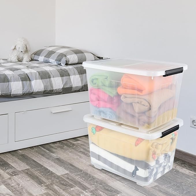 6-Pack 50 Quart Clear Plastic Storage Boxes Bin Large Latching Box with Wheels