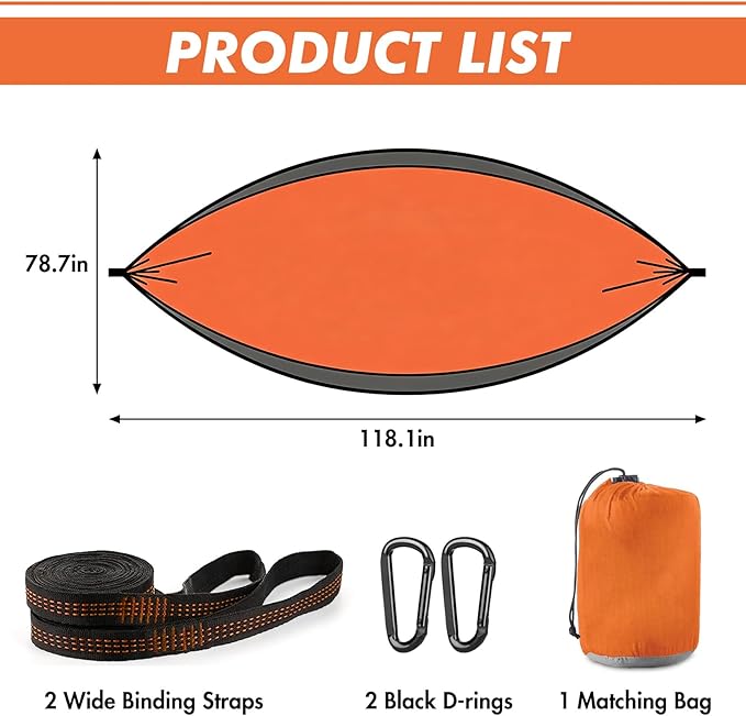 Durable Camping Hammock – 500lbs Portable Hammock Nylon Camping Hammock Chair - Double with Tree Straps - Portable for Travel Backpacking Hiking Outdoors Camping Gear