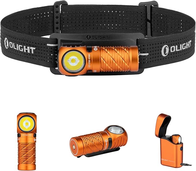 OLIGHT Perun 3 Mini Premium Headlamp 1250 Lumens Flashlight with Type-C Charging Box Rechargeable Headlight with Red Light OptionPerfect for Working Hiking Camping and Climbing (Orange)