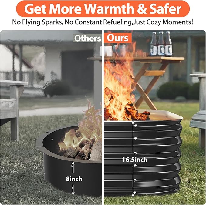 16.5''Tall Fire Pit Ring for Outside - 27IN Heavy Duty Square Wood Burning Firepit &ampOutdoor FireplacesHigh Heat ResistantGalvanized Steel Metal Bonfire Pits Portable for CampingBackyardBeachP