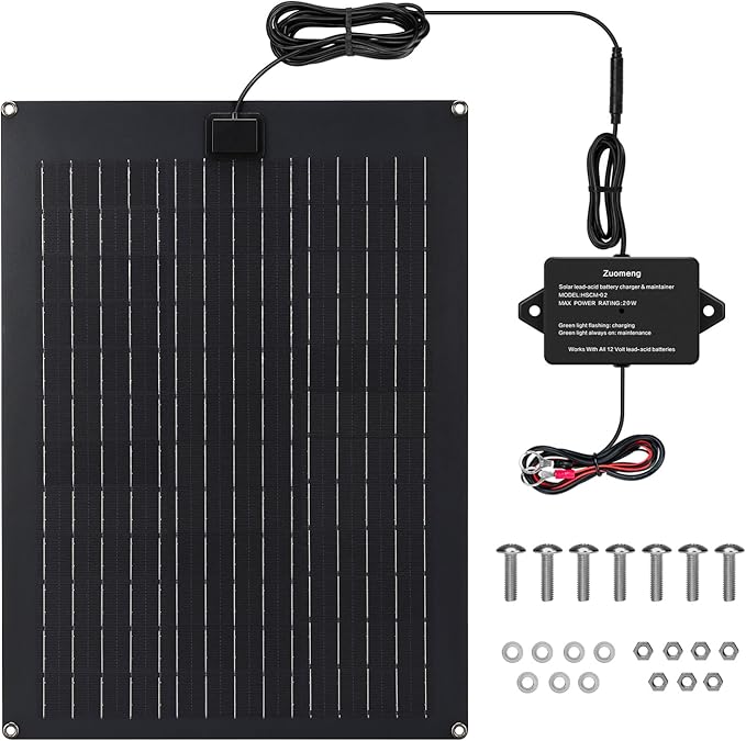 Solar Battery Charger Maintainer Zuomeng 20W Solar Panel Kit for Dump Trailer Built-in Maintenance Pulse &amp Intelligent MPPT Charge Controller Waterproof Suitable for 12V Lead-Acid Battery