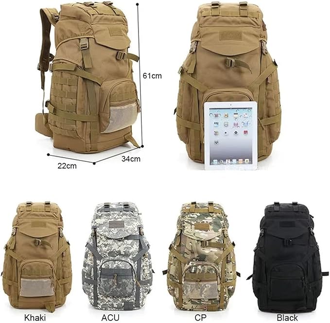 Genérico Compatible For 60L Military Bag Tactical Backpack Climbing Mountaineering Sport Outdoor(Khaki)