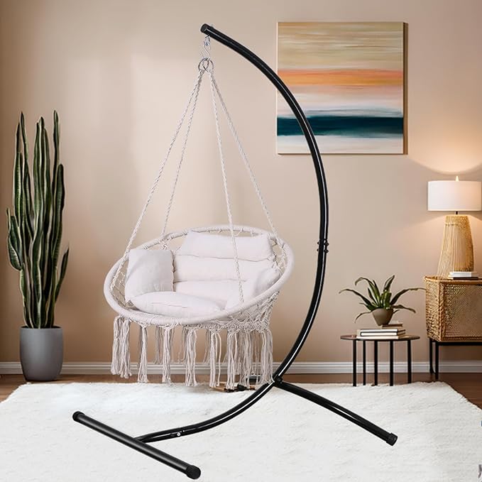 GOUTIME Hammock Chair Stand Only Hanging Swing Egg Chair Stands Frame Holder Heavy Duty Steel C Stand for Indoor Outdoor Max Load 350 LBS
