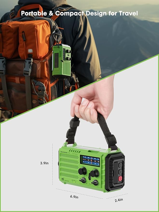 Raynic Weather Radio 5000mAh/18500mWh Solar Hand Crank Emergency Radio Battery Powered AM/FM/SW/NOAA Weather Alert Radio with Flashlight Cell Phone Charger and SOS Siren for Power Outages (Green)