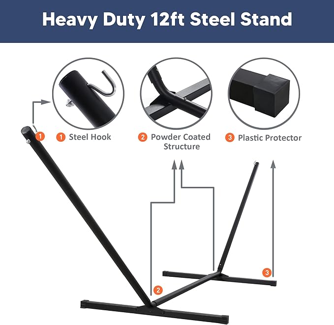 SUNCREAT Portable Outdoor Hammock with Stand Heavy Duty Hammock with Carrying Bag Soft Pillow Balance Ropes Dark Blue