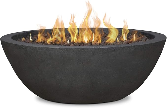Real Flame Riverside 36 Propane or Natural Gas Fire Pit - Stainless Steel Burners Natural Gas Conversion Kit Included 50000 BTUs Push Button Ignition - Shale