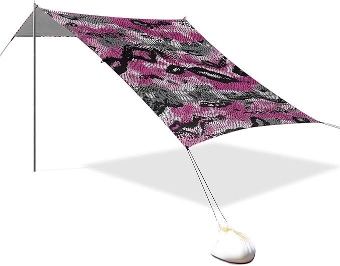 ALAZA Pink &amp Black Snake Print Beach Tent Sun Shelter UPF50+ Protection Beach Shade Canopy w/ 4 Sandbags for Outdoor Camping Fishing Backyard Fun Picnic 10x9 ft