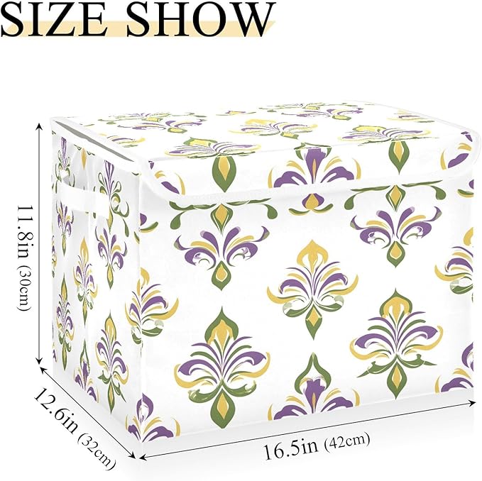 Graffiti Mardi Gras Logo Pattern Foldable Storage Baskets Fabric Boxes with Handle Organizers with Flip-Top Lids Storage Bins for Home Bedroom Office