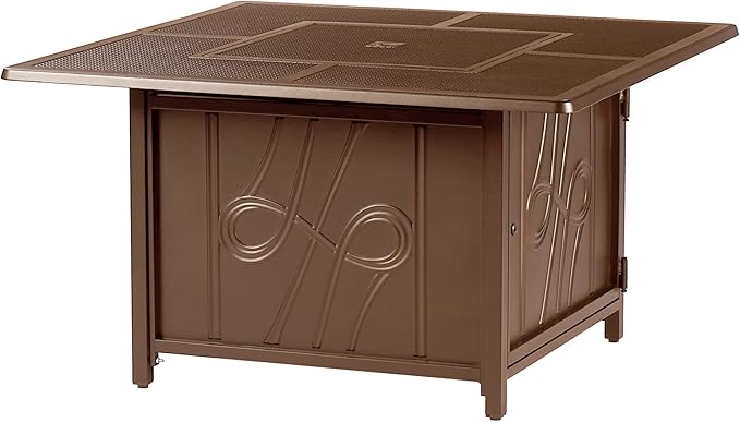 Oakland Living Square 42 in. x 42 in. Aluminum Propane Fire Pit Table with Glass Beads Two Covers Lid 57000 BTUs in Brown Finish