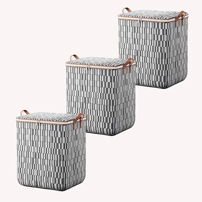 3 Pack Storage Bag for Clothes Foldable Closet Organizers Storage Containers Clothes Storage Bins with lids with Durable Handles Thick Fabric for Blanket Comforter Clothing Bedding (140L)