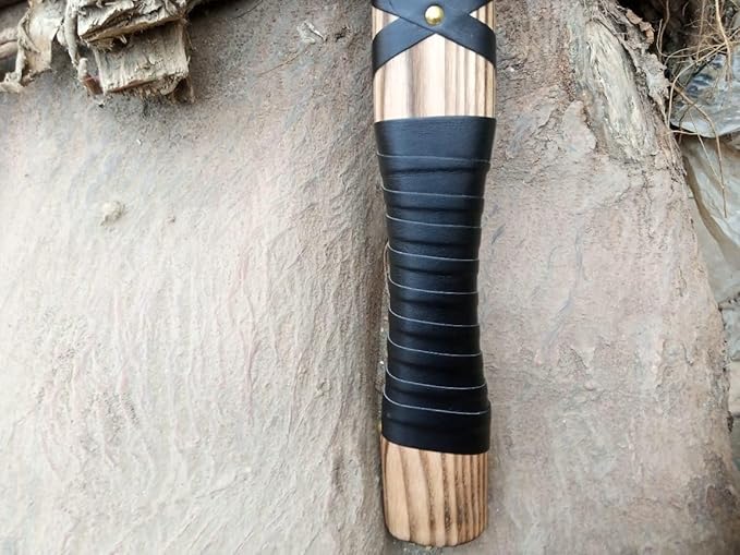 Hand-Forged Double Headed Viking Axe – 27 Odin's Carbon Steel Battle Hatchet with Leather Wrapped Wood Handle – Norse Style Throwing Axe for Camping Collecting Survival Gear or Gifts.