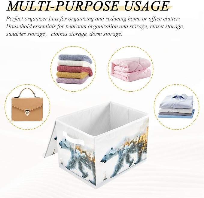 AIXIWAWA Lidded Storage Cube (Factory Polar Bear) Fabric Foldable Closet Bins with Flip Lid and Handles Organizer Basket Container 16.5 x 12.6 x 11.8 IN