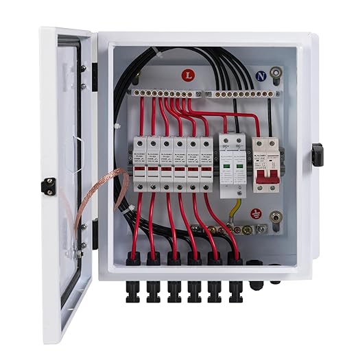 6 String Metal Solar Combiner Box PV Combiner Box with 20A Rated Current Fuse Surge Protective Device &amp 63A Air Circuit Breaker (6 String) (6 String)