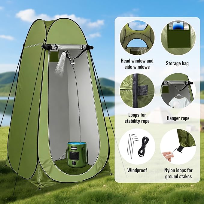 Portable Camping Shower 6000mAh Rechargeable Shower Pump Large Capacity Foldable Bucket 6' 7 Filtered Shower Head Summer Beach Outdoor Camp Showering Hiking Pet Bath RV Car Wash Water Plant