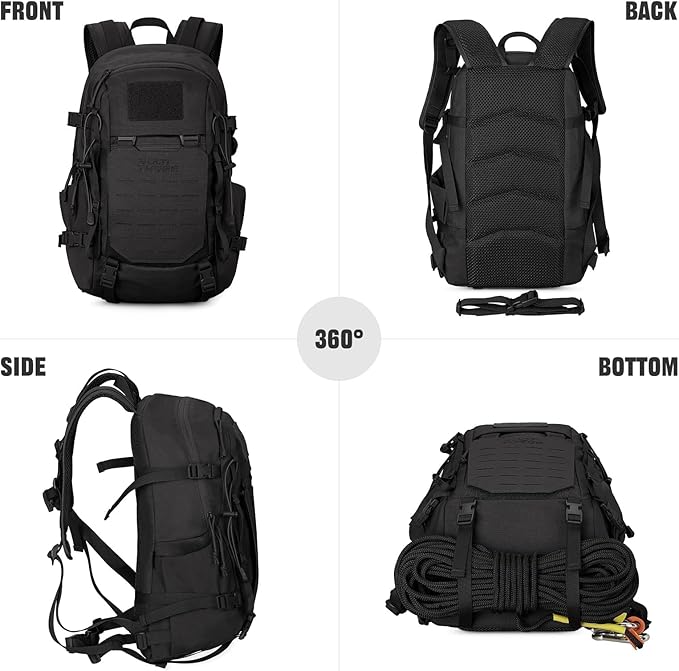 25L Tactical Backpack Small Hiking Backpack with Expandable MOLLE Front and Laptop Sleeve Biking Motorcycle Backpacks for Men