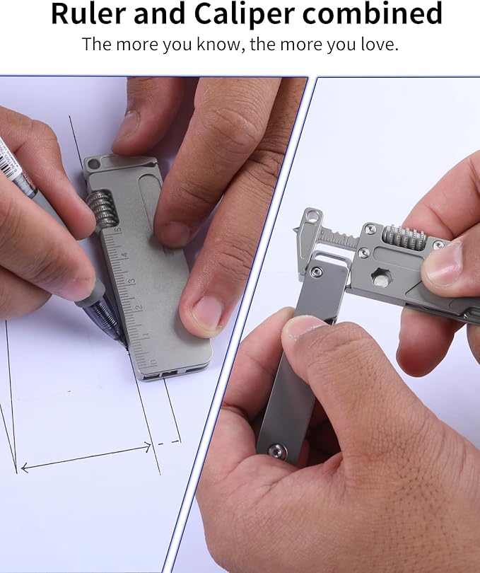 Titanium EDC Tool with Small Adjustable Spanner Wrench Pocket Screwdriver Window Breaker Bottle Opener and Ruler Mini Multitool for Everyday Carry