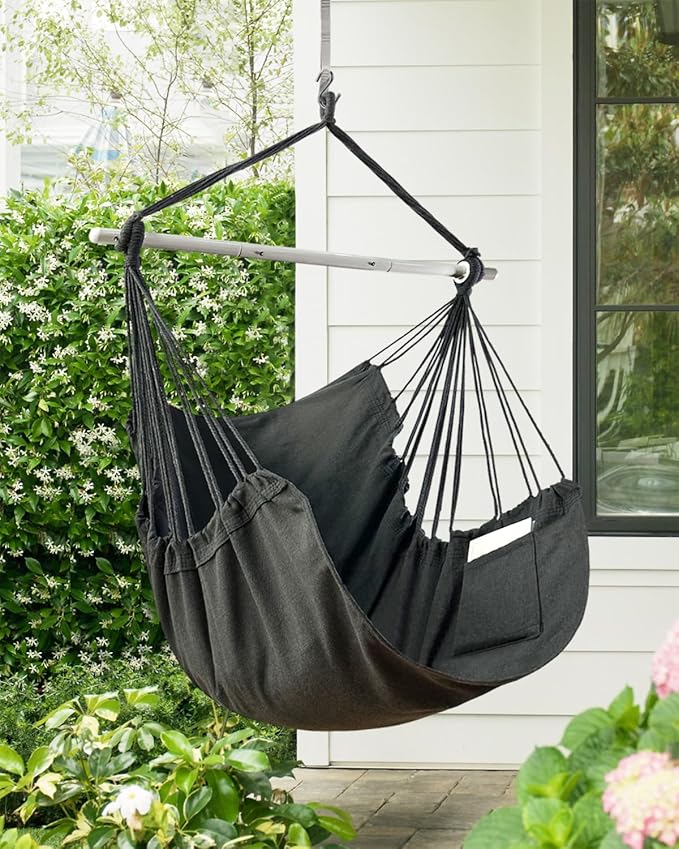 Lulladle Hammock Chair Hanging Rope Swing - Hammock Chair Bedrooms - Swing Chair Indoor - Hanging Chair Outdoor - Max Weight 500 Lbs