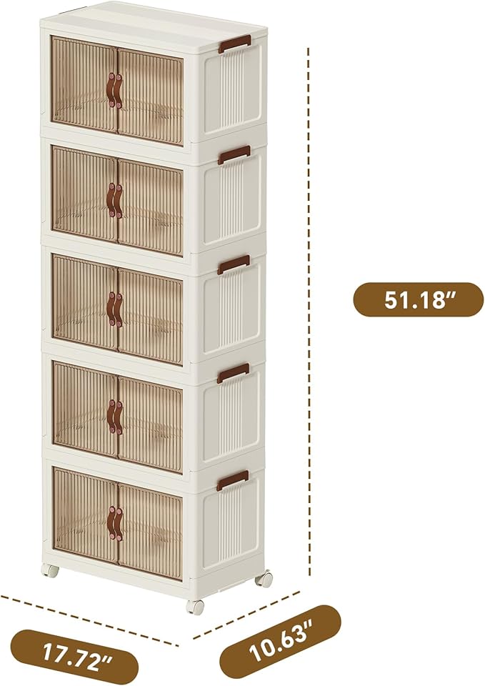 Collapsible Storage Bins with Lids - Stackable Plastic Closet Organizers for Clothes and Home Organization White (5-rack 9 Gal/rack)