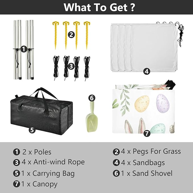 xigua Easter Bunny Beach Tent Sun Shelter with Carrying Bag - Silver Coated Oxford Fabric Beach Canopy for Beach Camping Fishing - Includes Windproof Ropes Sandbags &amp Stakes