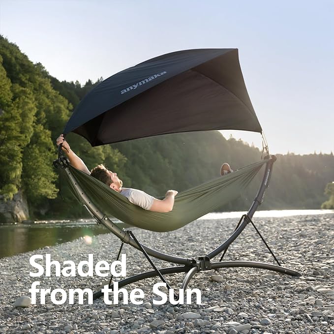 anymaka Set Up in 3 Seconds Adjustable Portable Aluminum Alloy Hammock Stand for Outside with Chair Mode &amp Lounge Mode up to 105''