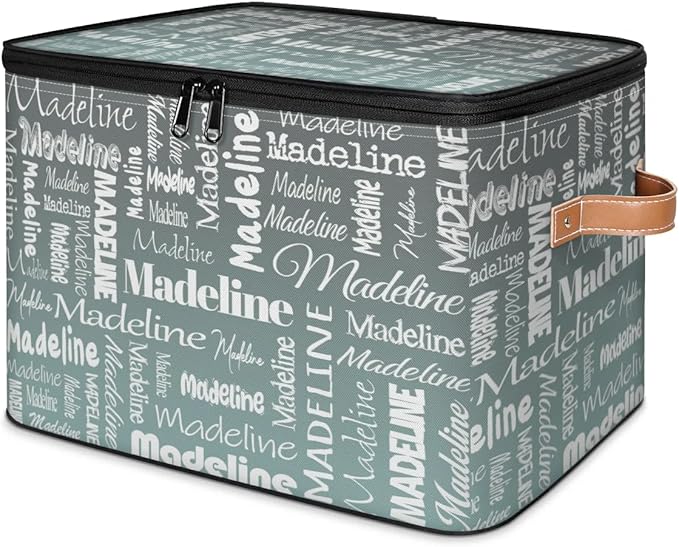 Custom Storage Basket with Name Personalized Keepsake Box with Zipper Lid Foldable Fabric Memory Bin Large capacity with Handle Gradient Grey Green