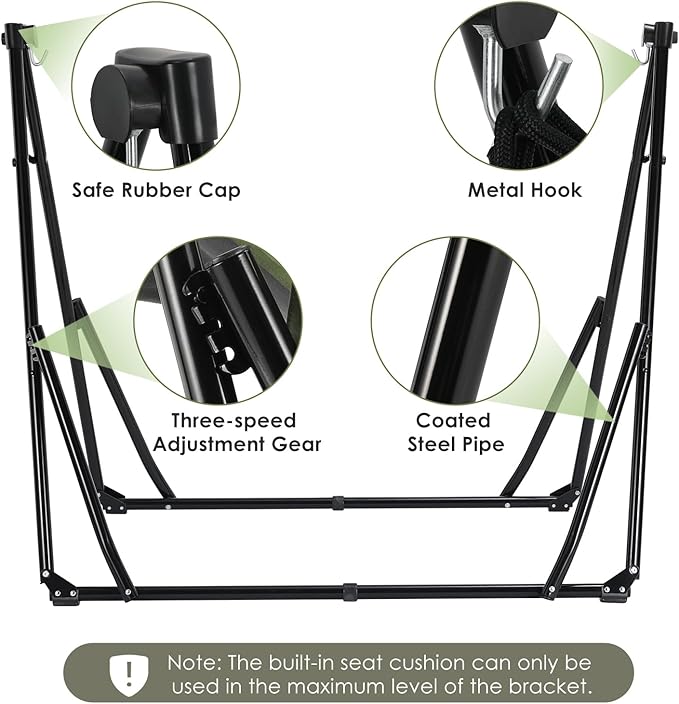 Arlopu 3 in 1 Portable Hammock with Steel StandFoldable PU Leather Swing Chair6-Level Standing Hammocks Included Carrying BagSide PocketPillowfor OutsideIndoorYardGardenPatioCamping(Green)